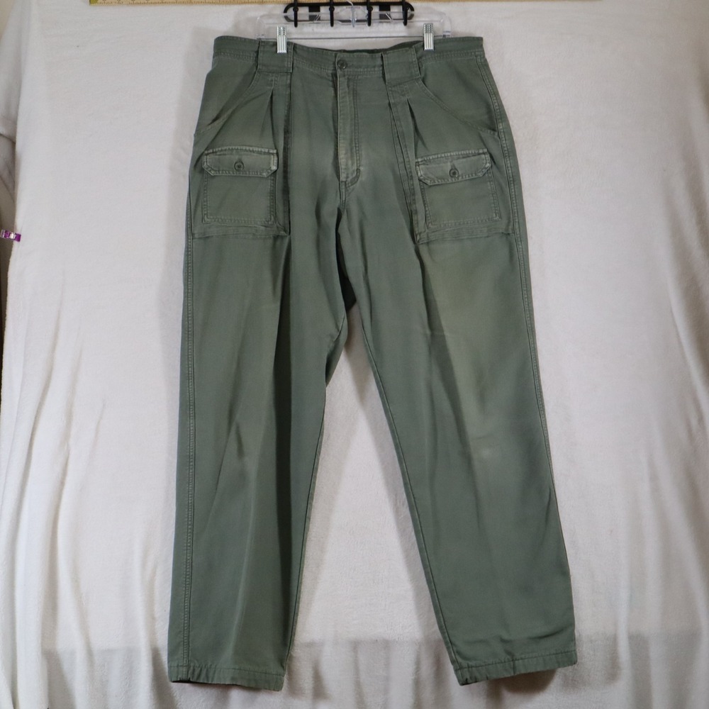 Cabela's Men's 38 Reg Green Flannel Lined Cargo Pants 100% Cotton Outdoor